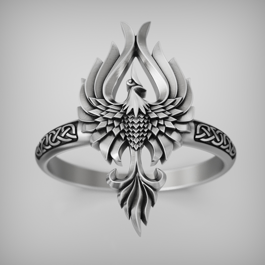 Celtic Phoenix Knot-Band Ring — view 2
