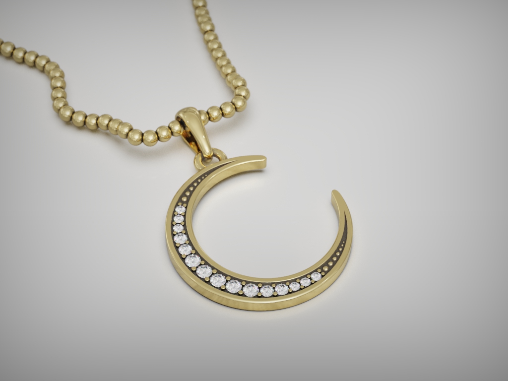 Gemstone Crescent Moon Pendant — view 2