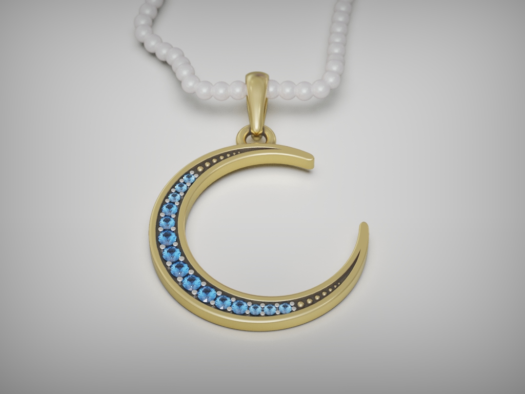 Gemstone Crescent Moon Pendant — view 3