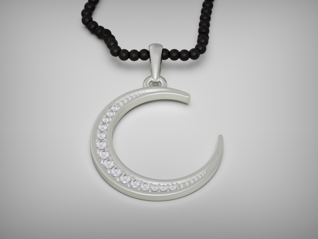 Gemstone Crescent Moon Pendant — view 4