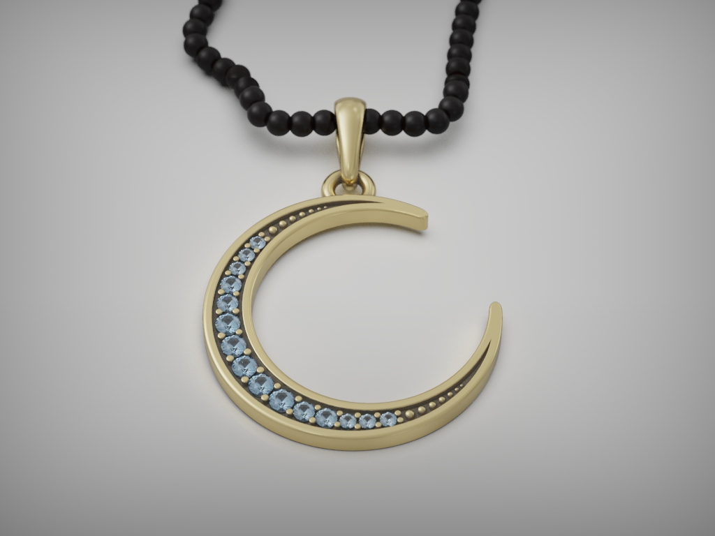 Gemstone Crescent Moon Pendant — view 5