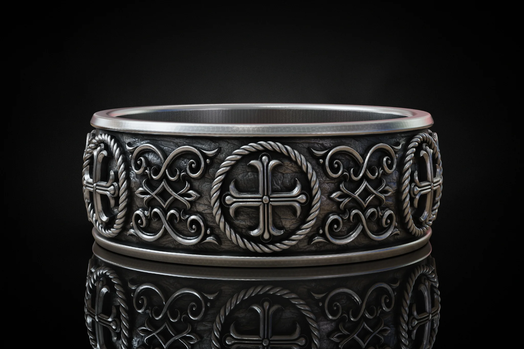 Byzantine Orthodox Cross Wide Band Ring