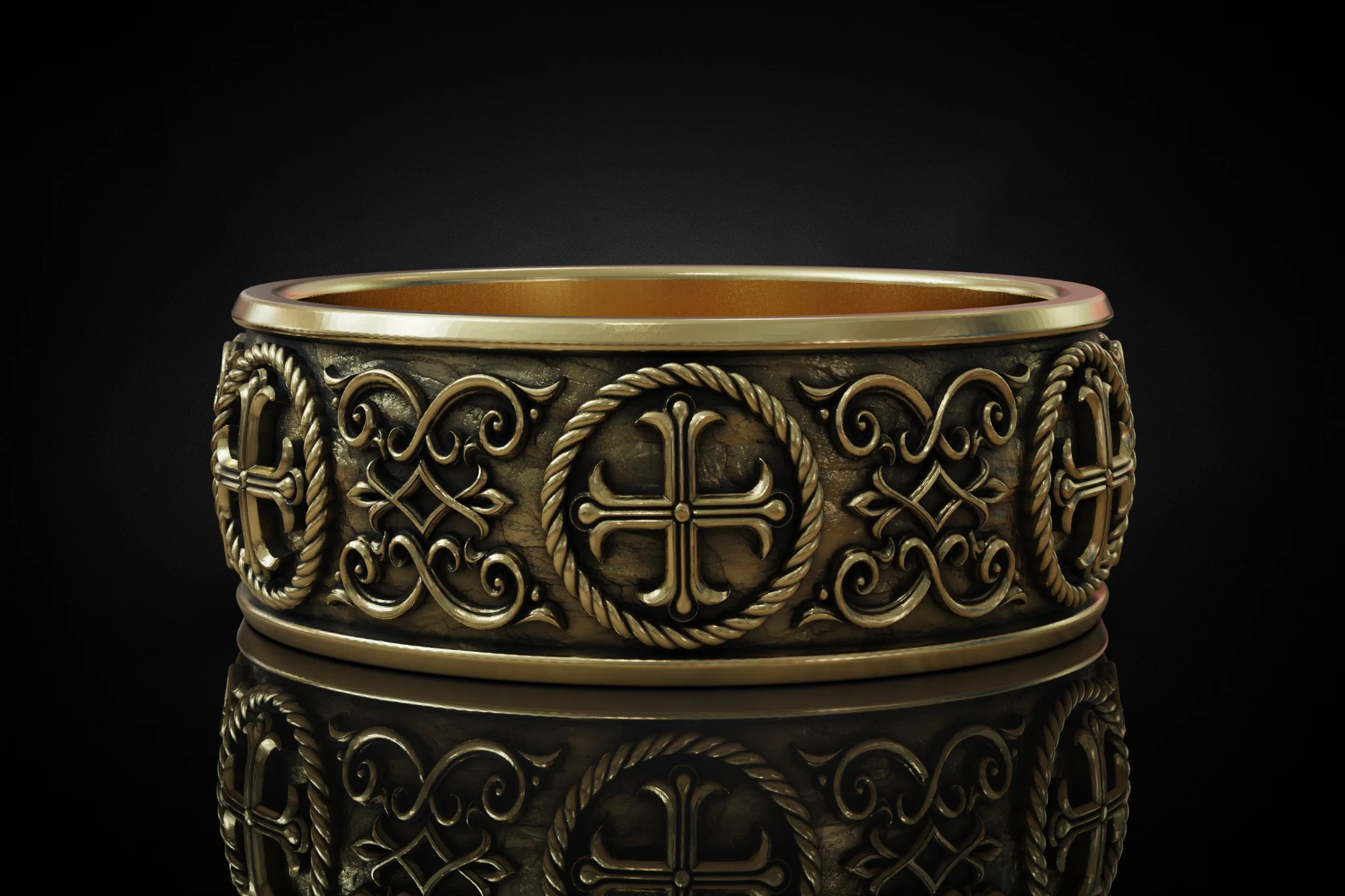 Byzantine Orthodox Cross Wide Band Ring — view 3