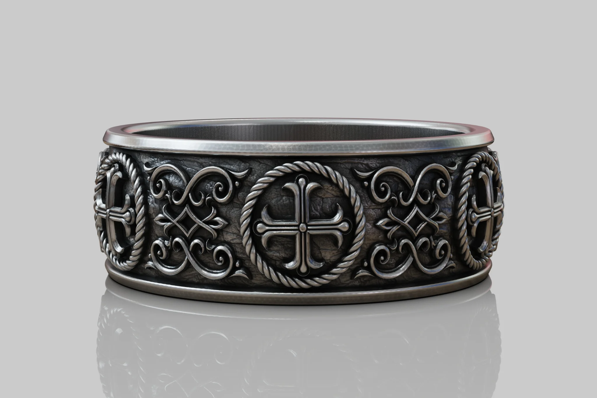 Byzantine Orthodox Cross Wide Band Ring — view 5