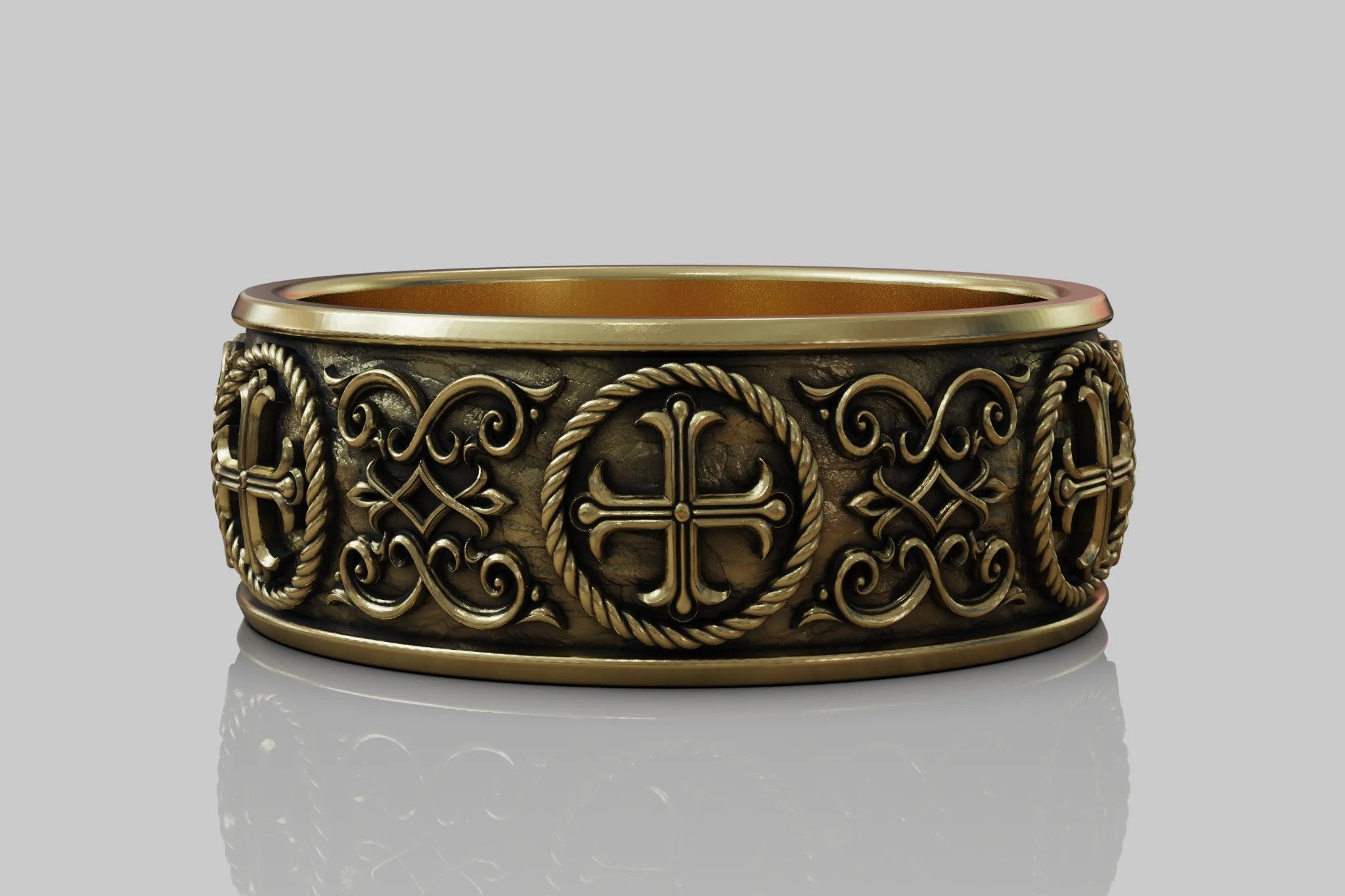 Byzantine Orthodox Cross Wide Band Ring — view 7