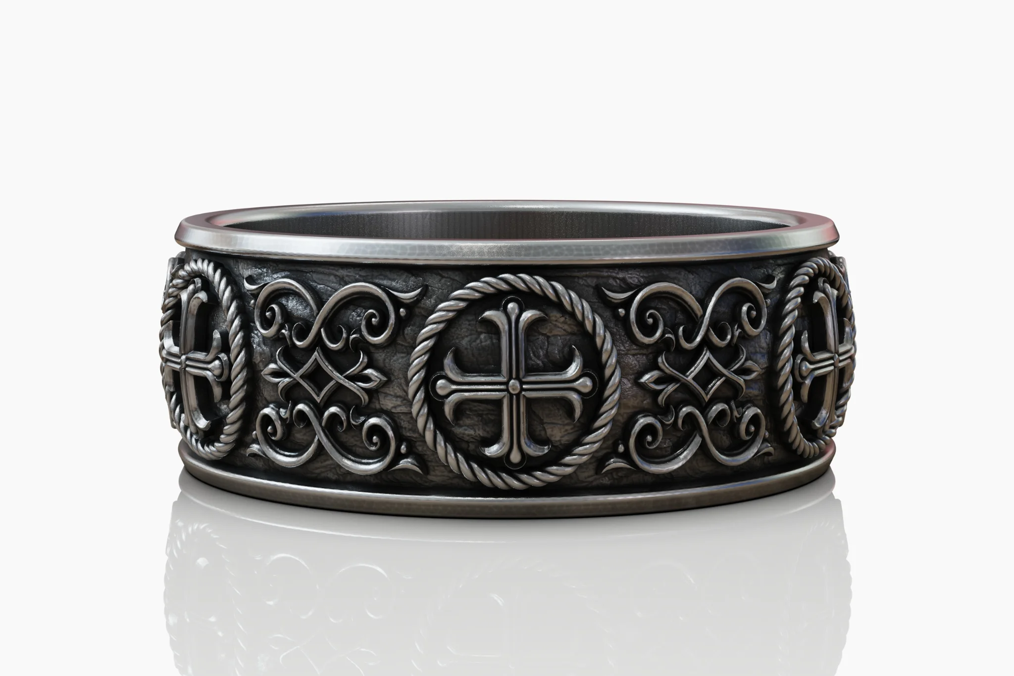 Byzantine Orthodox Cross Wide Band Ring — view 8