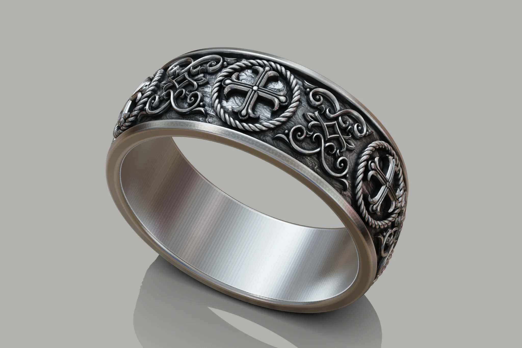 Byzantine Orthodox Cross Wide Band Ring — view 6