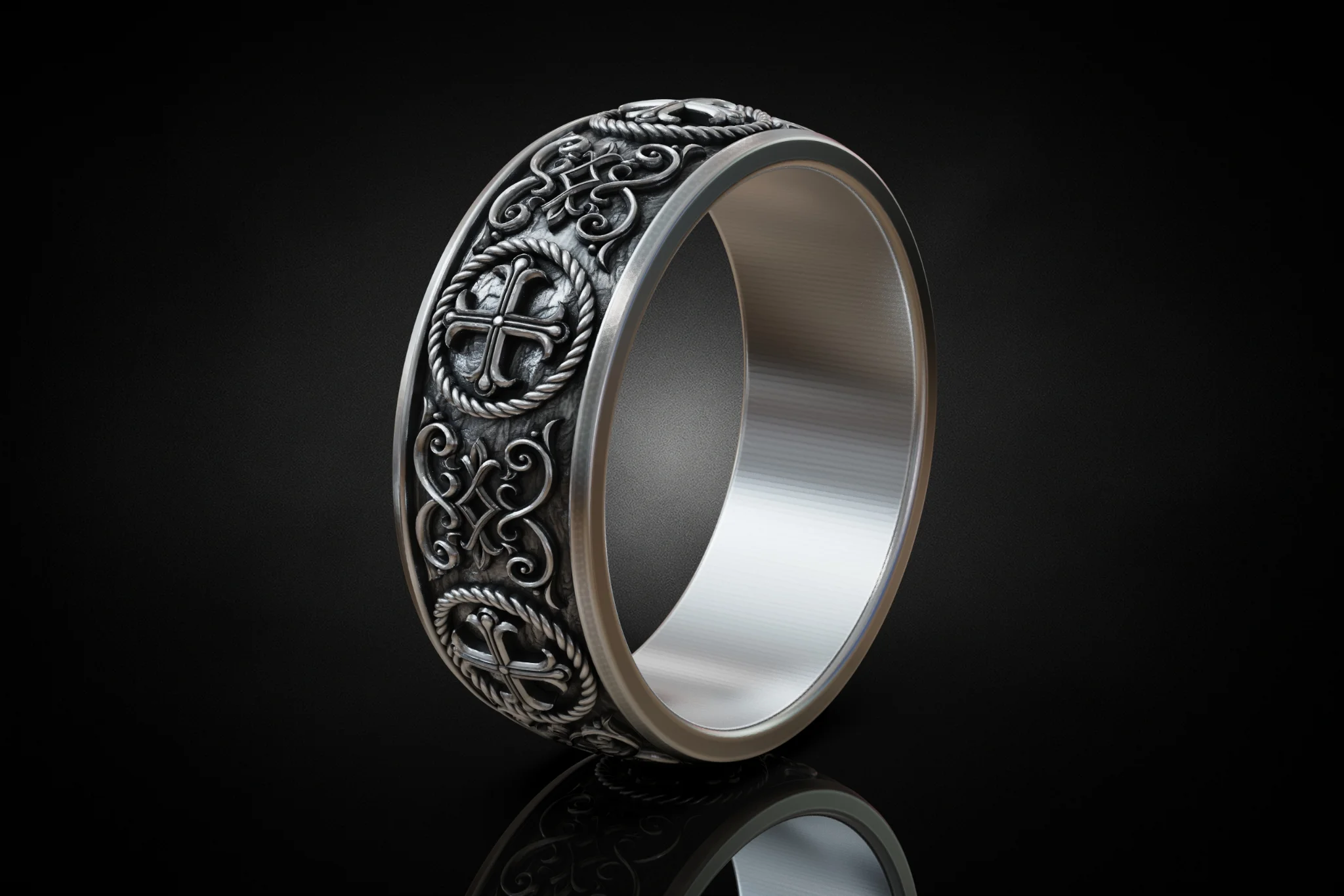 Byzantine Orthodox Cross Wide Band Ring — view 4