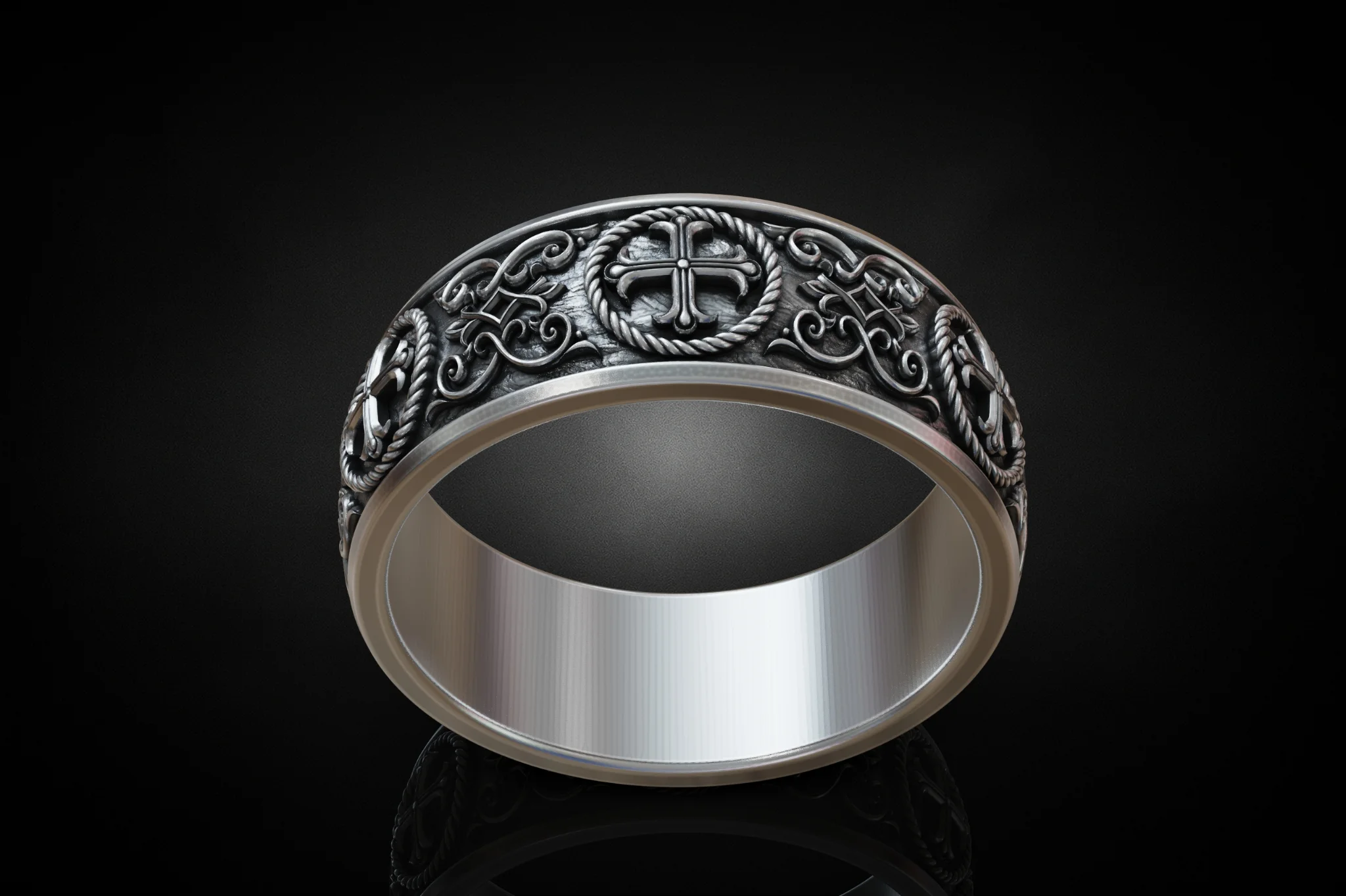 Byzantine Orthodox Cross Wide Band Ring — view 2