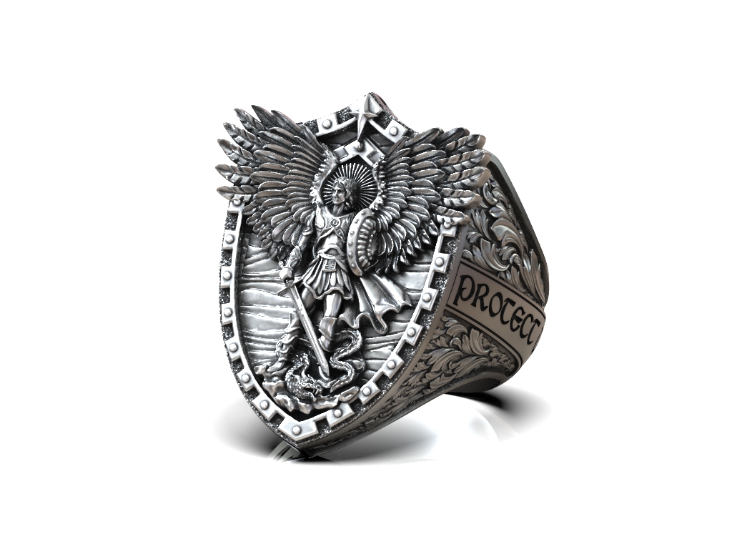 Ornate Archangel Michael Guardian Shield Ring — view 8
