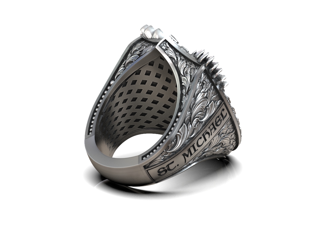 Ornate Archangel Michael Guardian Shield Ring — view 6