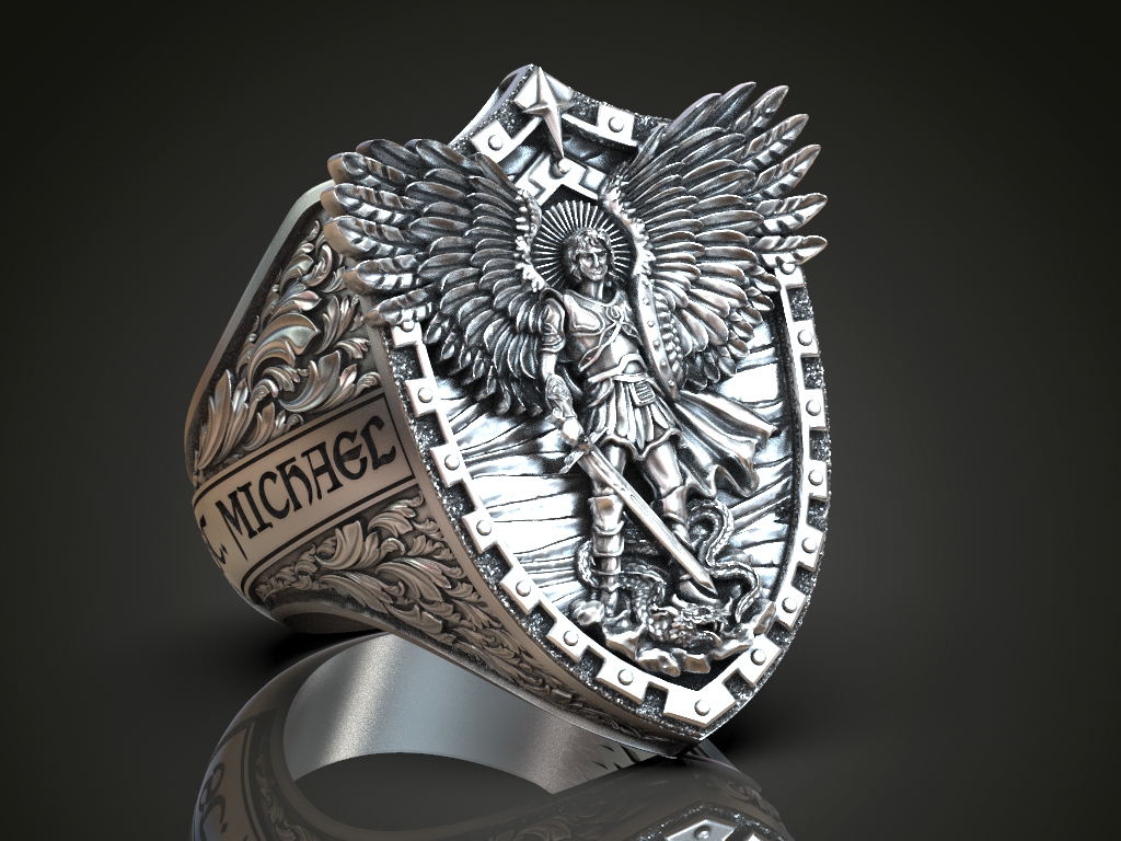 Ornate Archangel Michael Guardian Shield Ring 3D Print Model