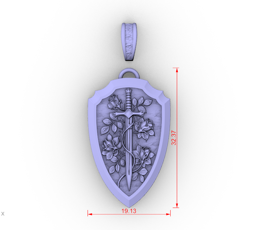 Romantic Sword Rose Shield Pendant — view 8