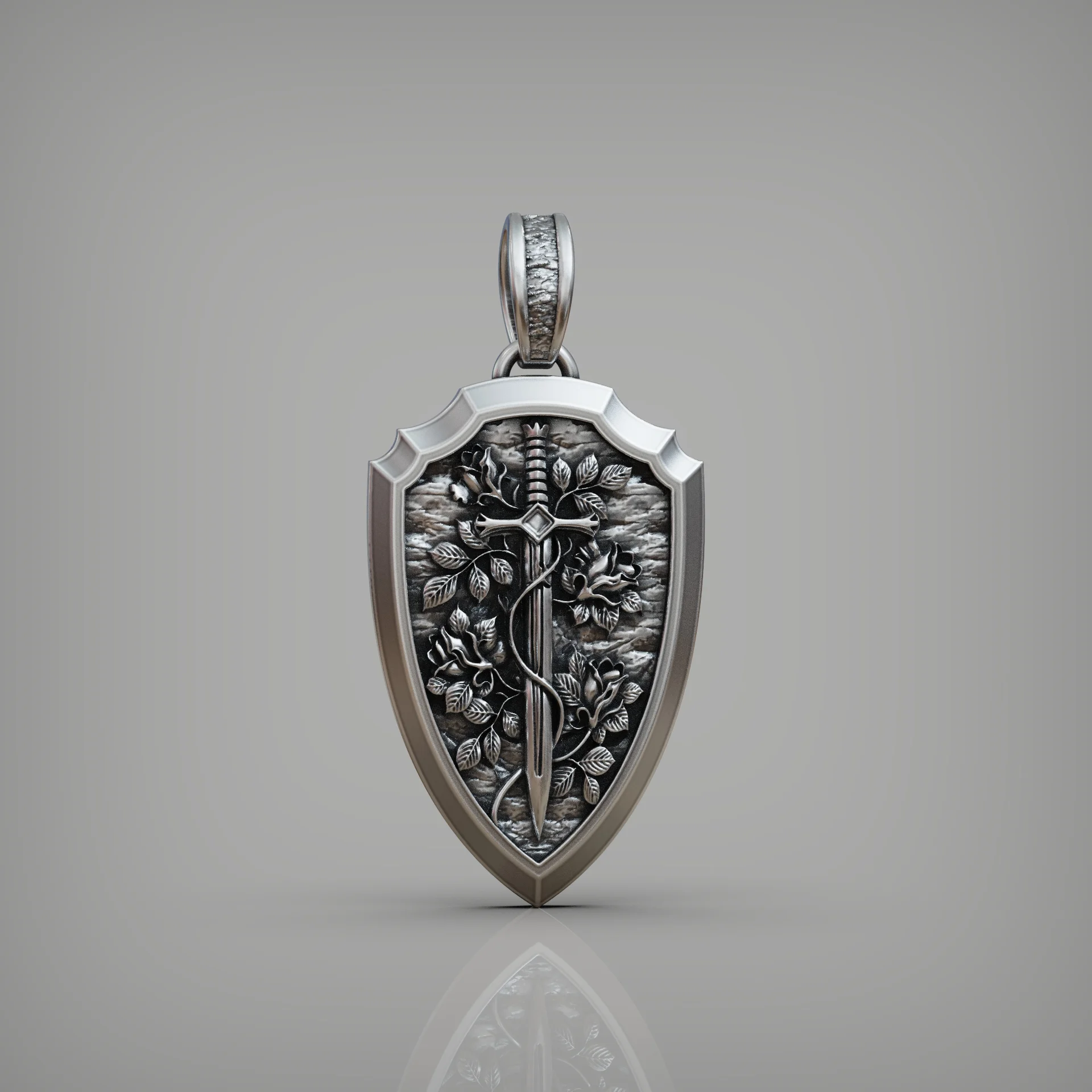 Romantic Sword Rose Shield Pendant — view 3