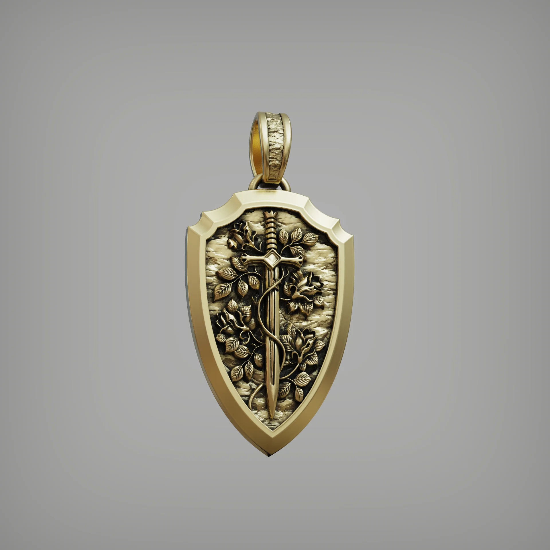 Romantic Sword Rose Shield Pendant — view 4