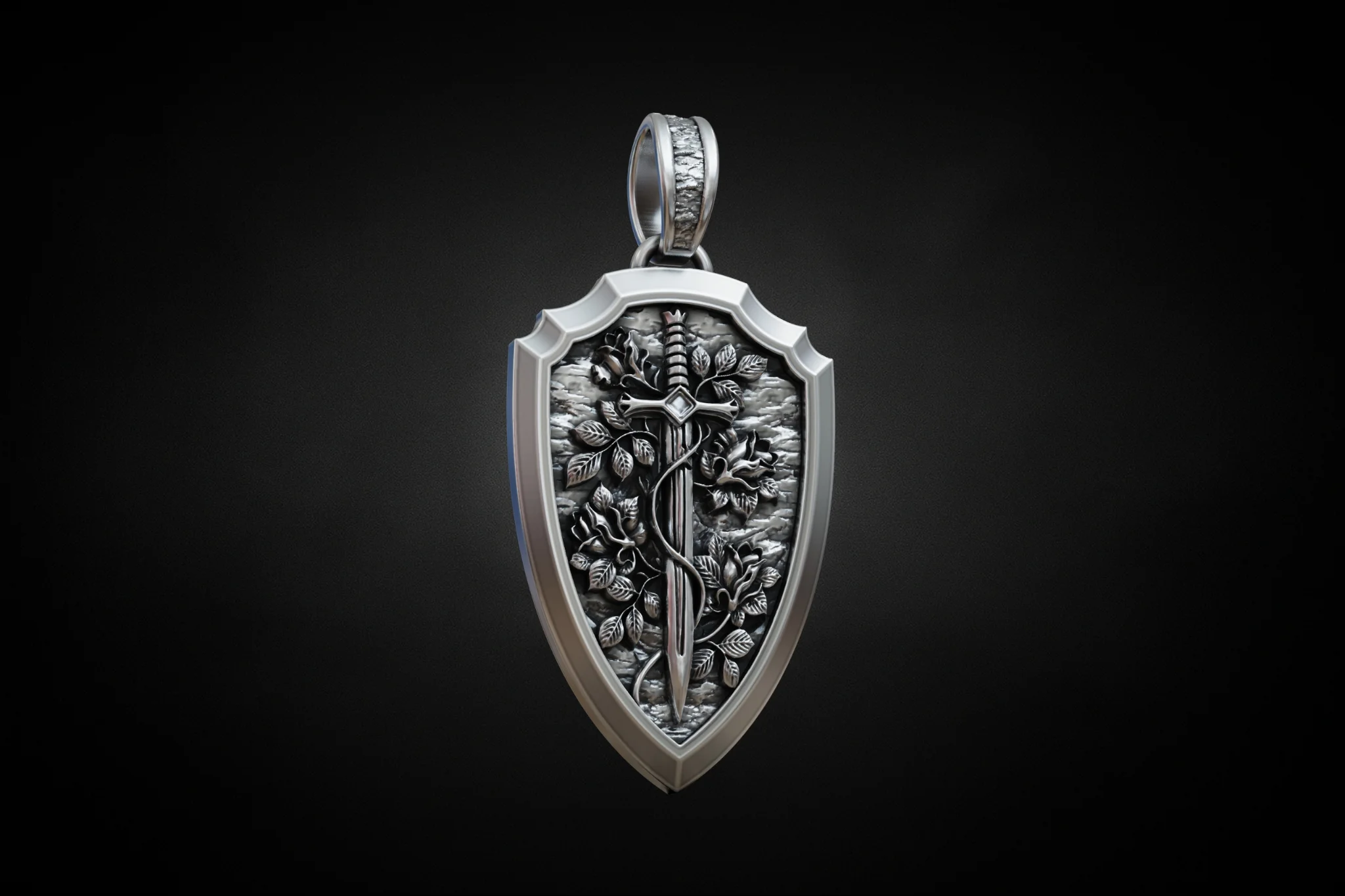 Romantic Sword Rose Shield Pendant — view 2