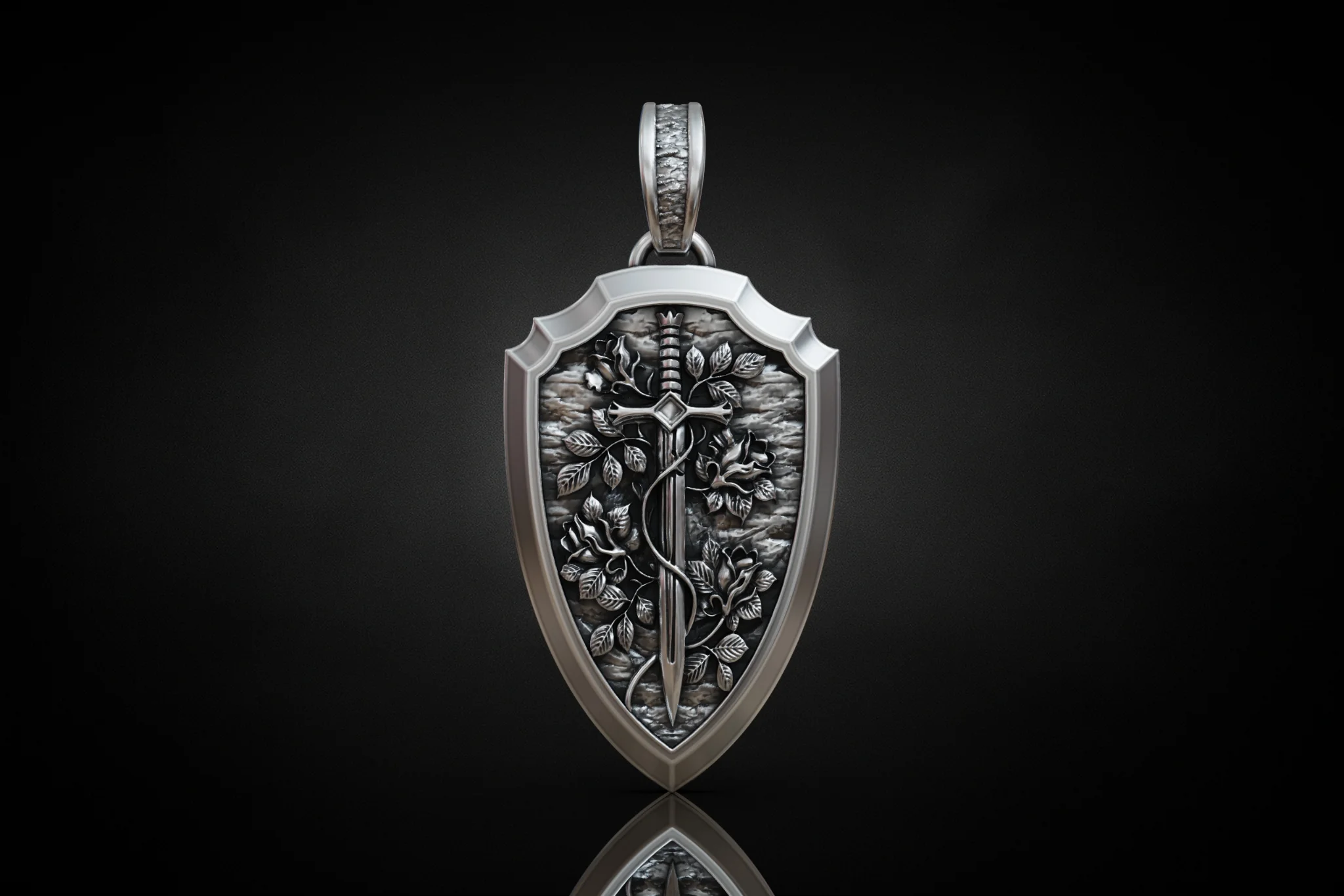 Romantic Sword Rose Shield Pendant