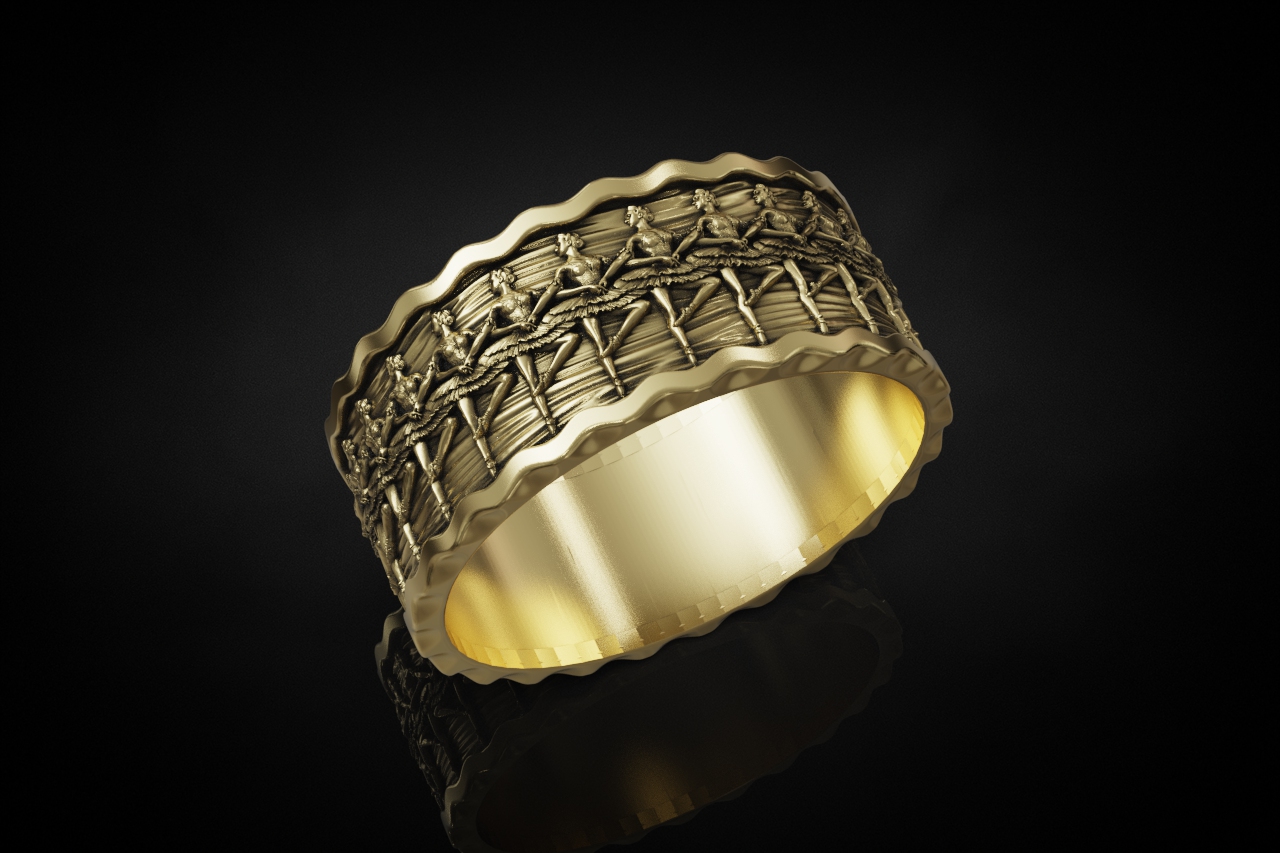 Ballerina Dancer Relief Wide Band Ring — view 3