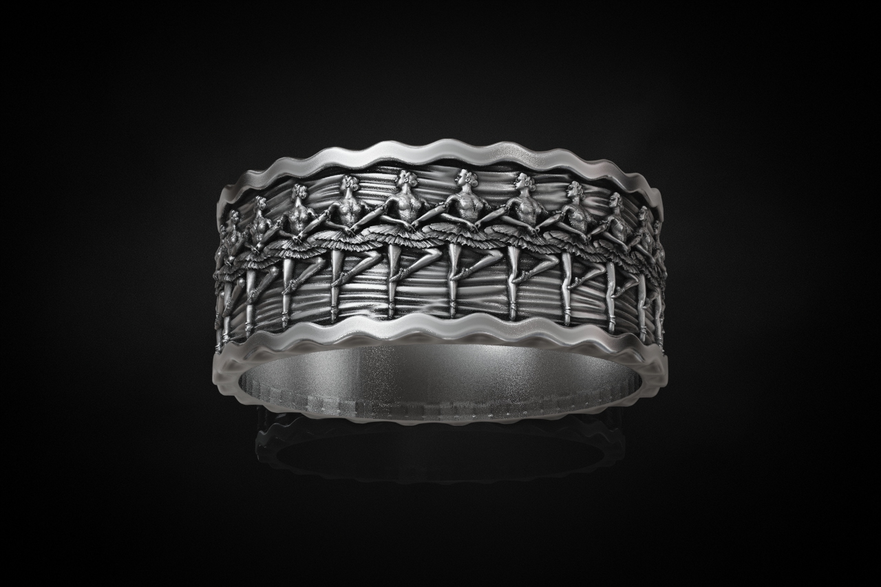 Ballerina Dancer Relief Wide Band Ring — view 2
