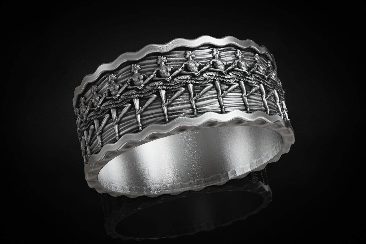 Ballerina Dancer Relief Wide Band Ring — view 4