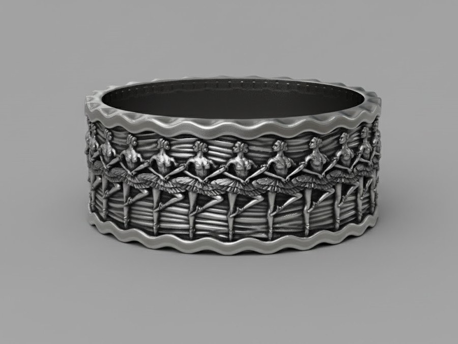 Ballerina Dancer Relief Wide Band Ring — view 7