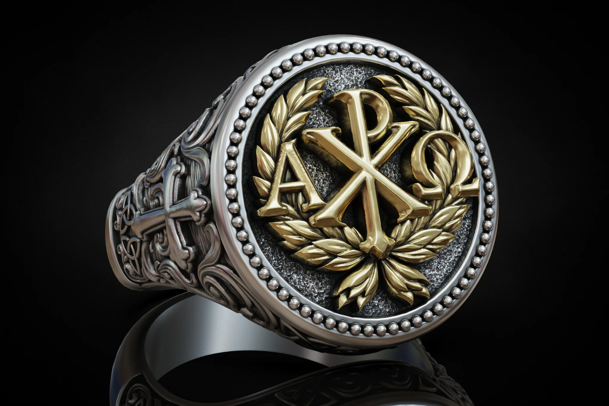 Christian Chi-Rho Alpha Omega Signet Ring