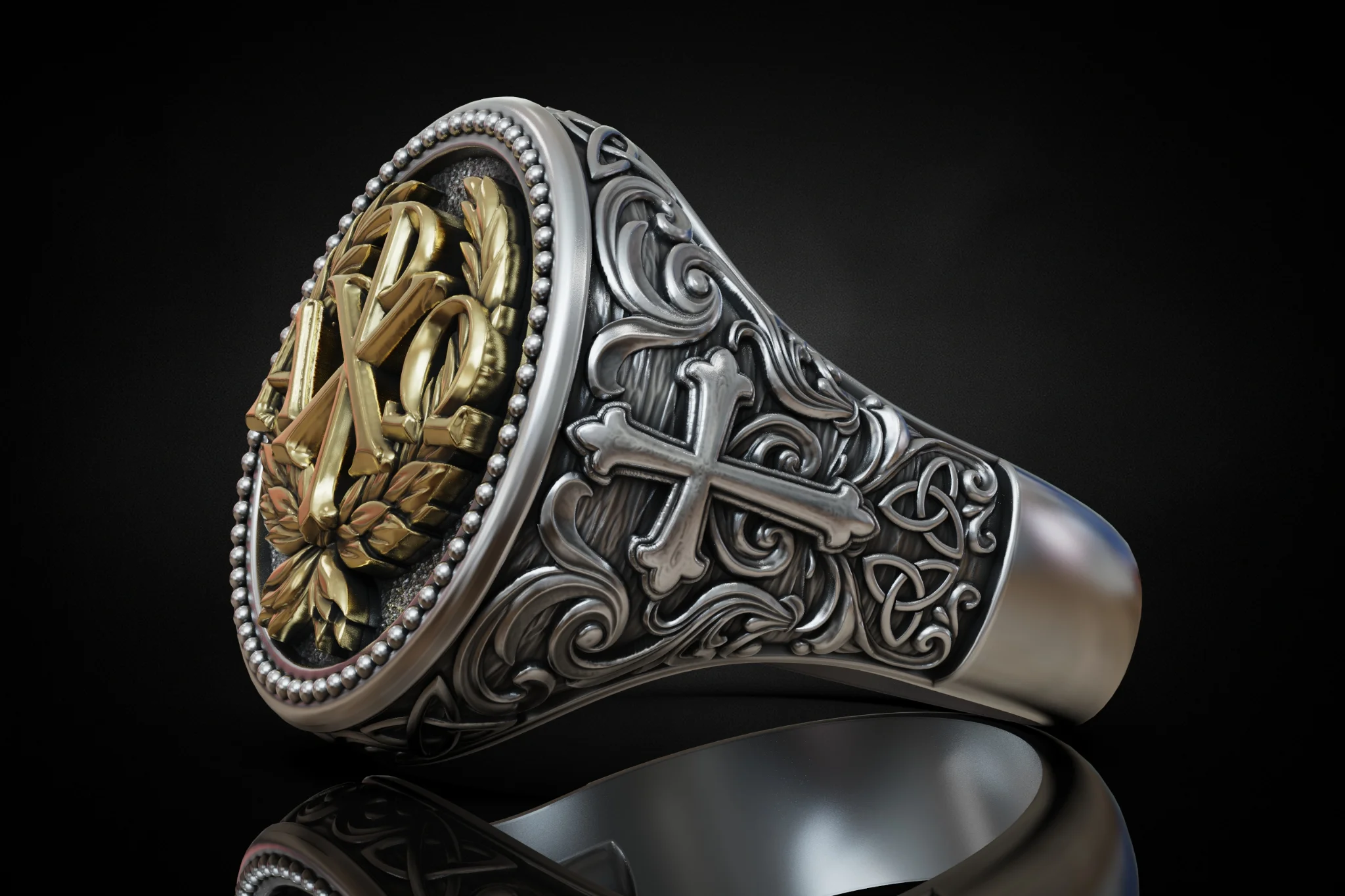 Christian Chi-Rho Alpha Omega Signet Ring — view 4