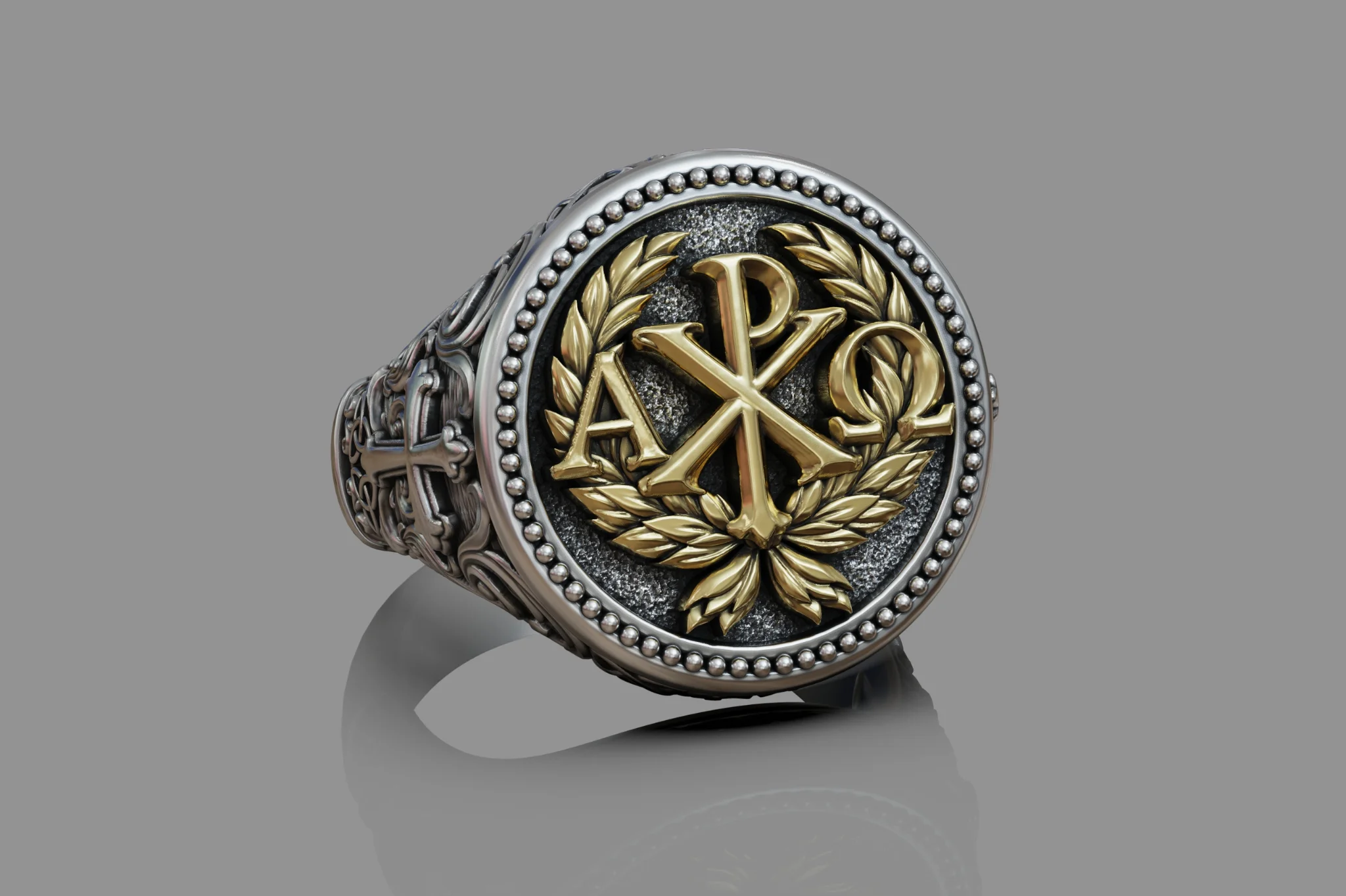 Christian Chi-Rho Alpha Omega Signet Ring — view 7