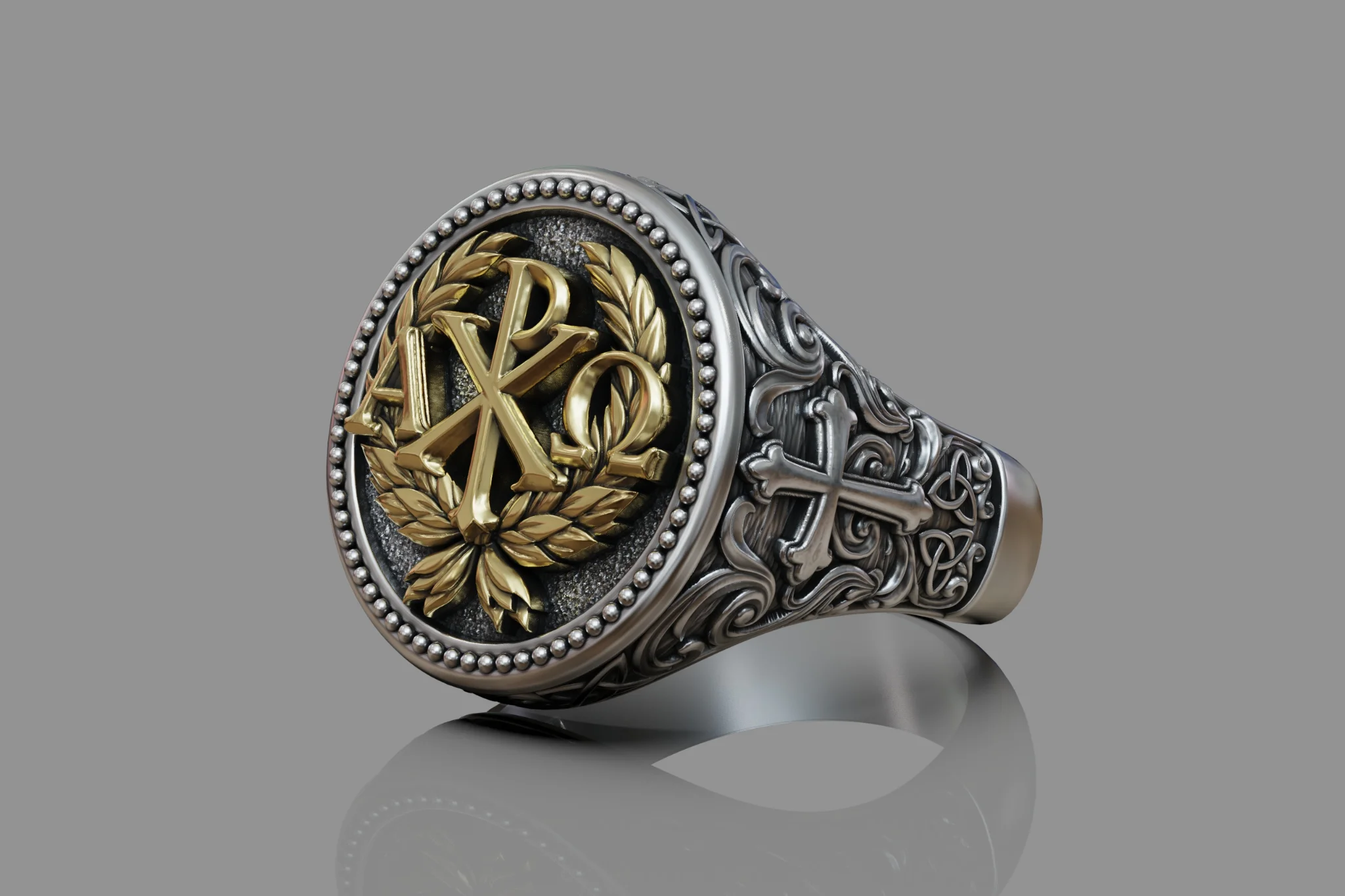 Christian Chi-Rho Alpha Omega Signet Ring — view 6