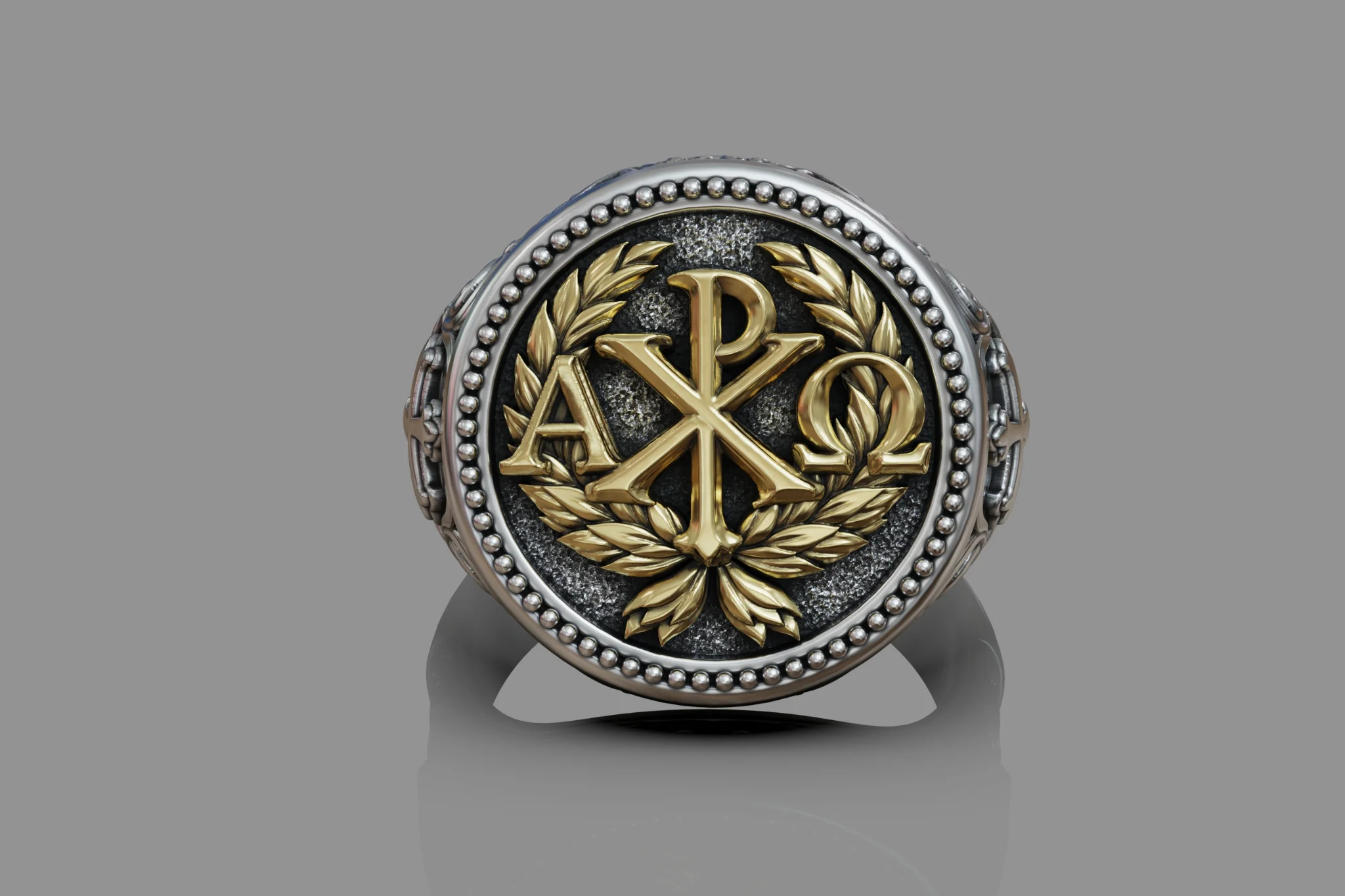 Christian Chi-Rho Alpha Omega Signet Ring — view 8