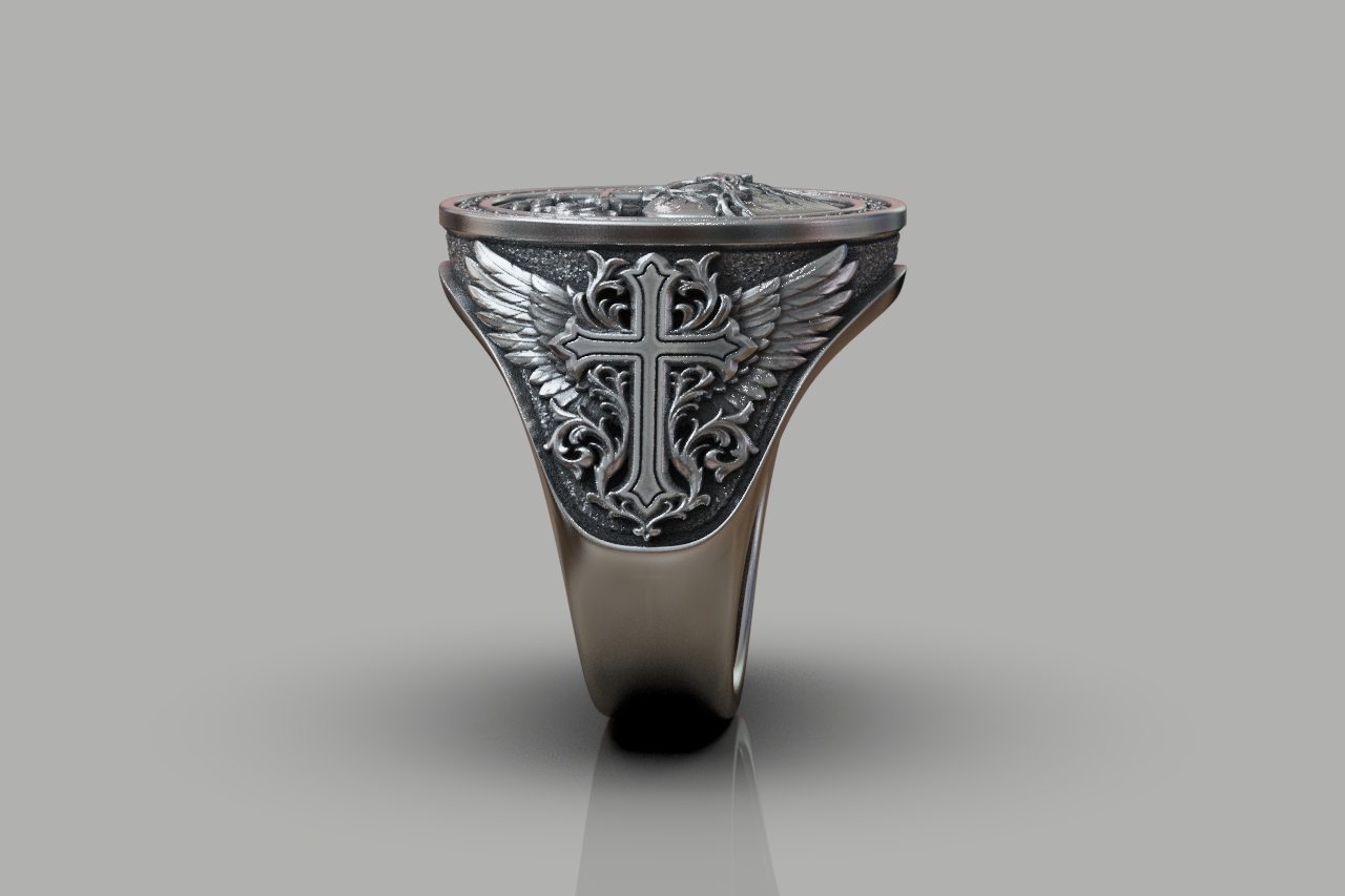 Sacred Heart Winged Signet Ring — view 8