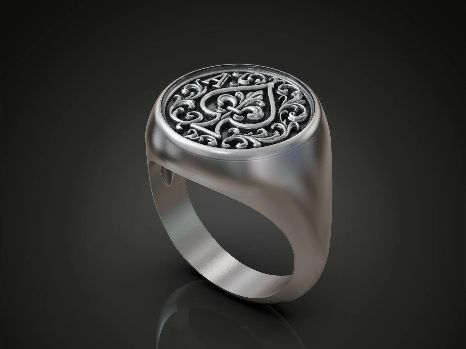 Ornate Ace of Spades Signet Ring — view 3