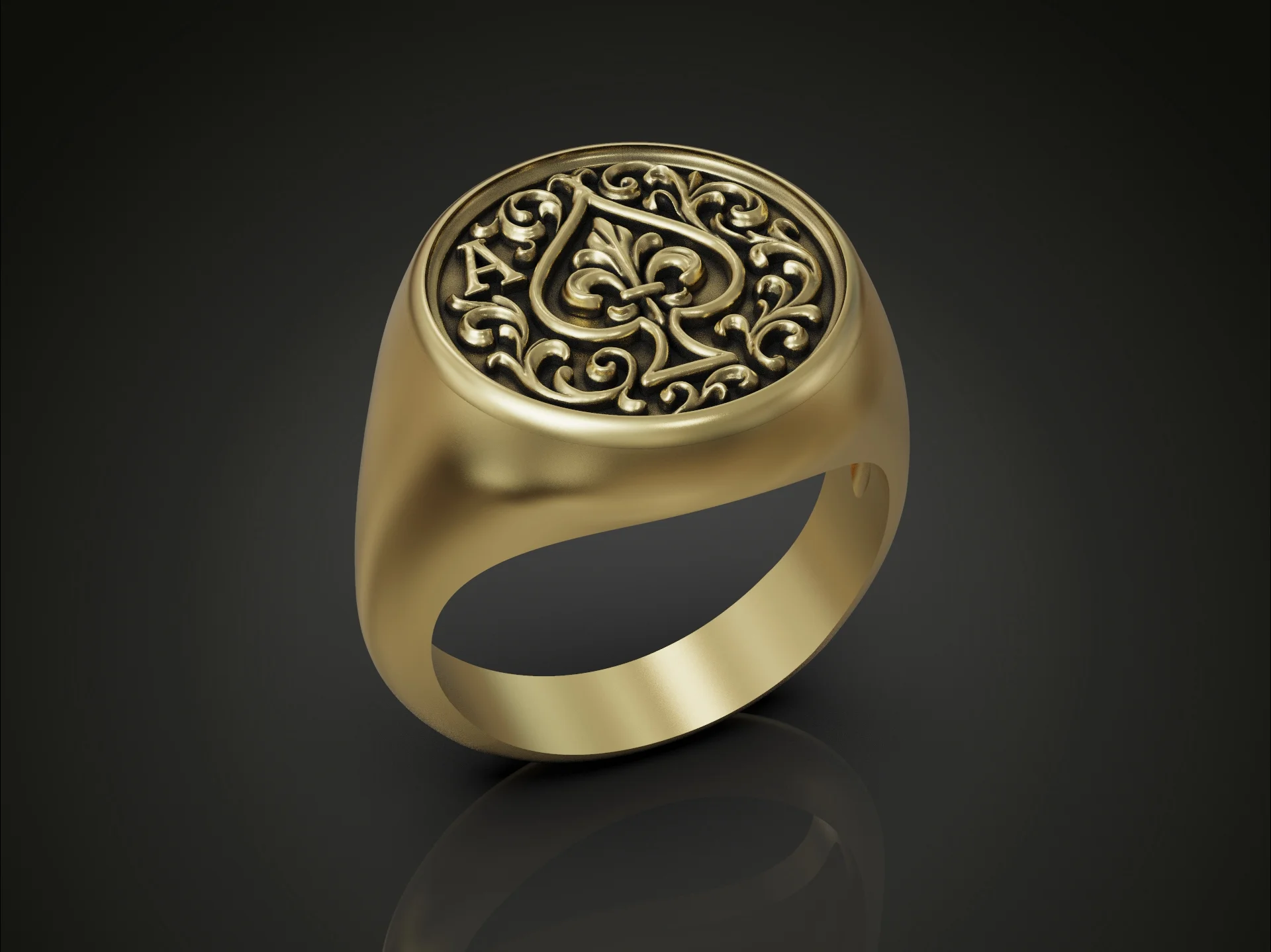 Ornate Ace of Spades Signet Ring — view 5