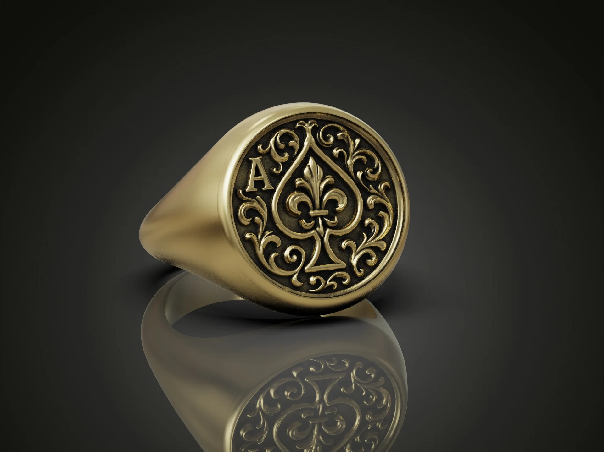 Ornate Ace of Spades Signet Ring — view 6