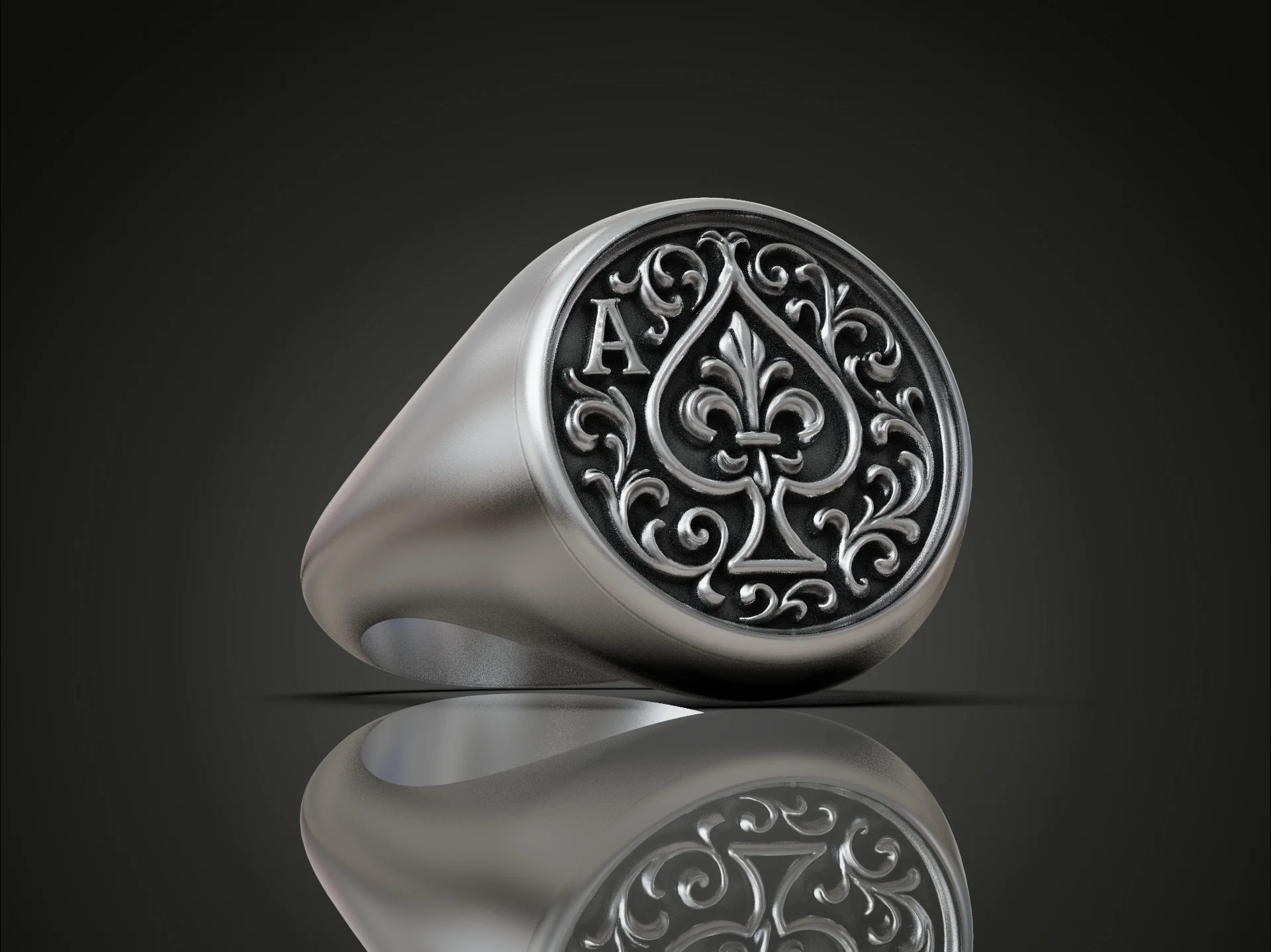 Ornate Ace of Spades Signet Ring
