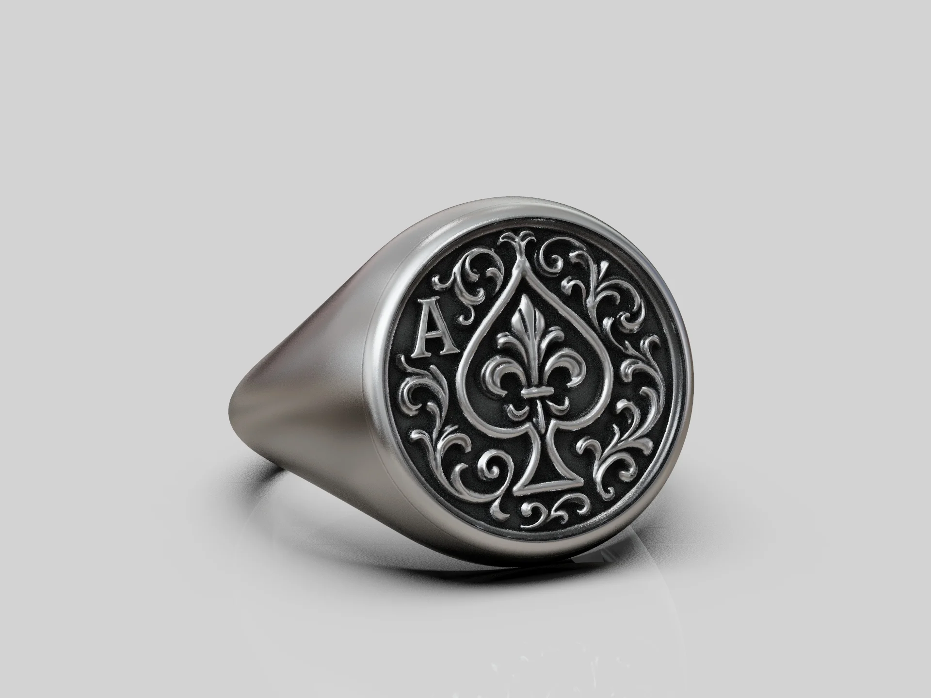 Ornate Ace of Spades Signet Ring — view 7