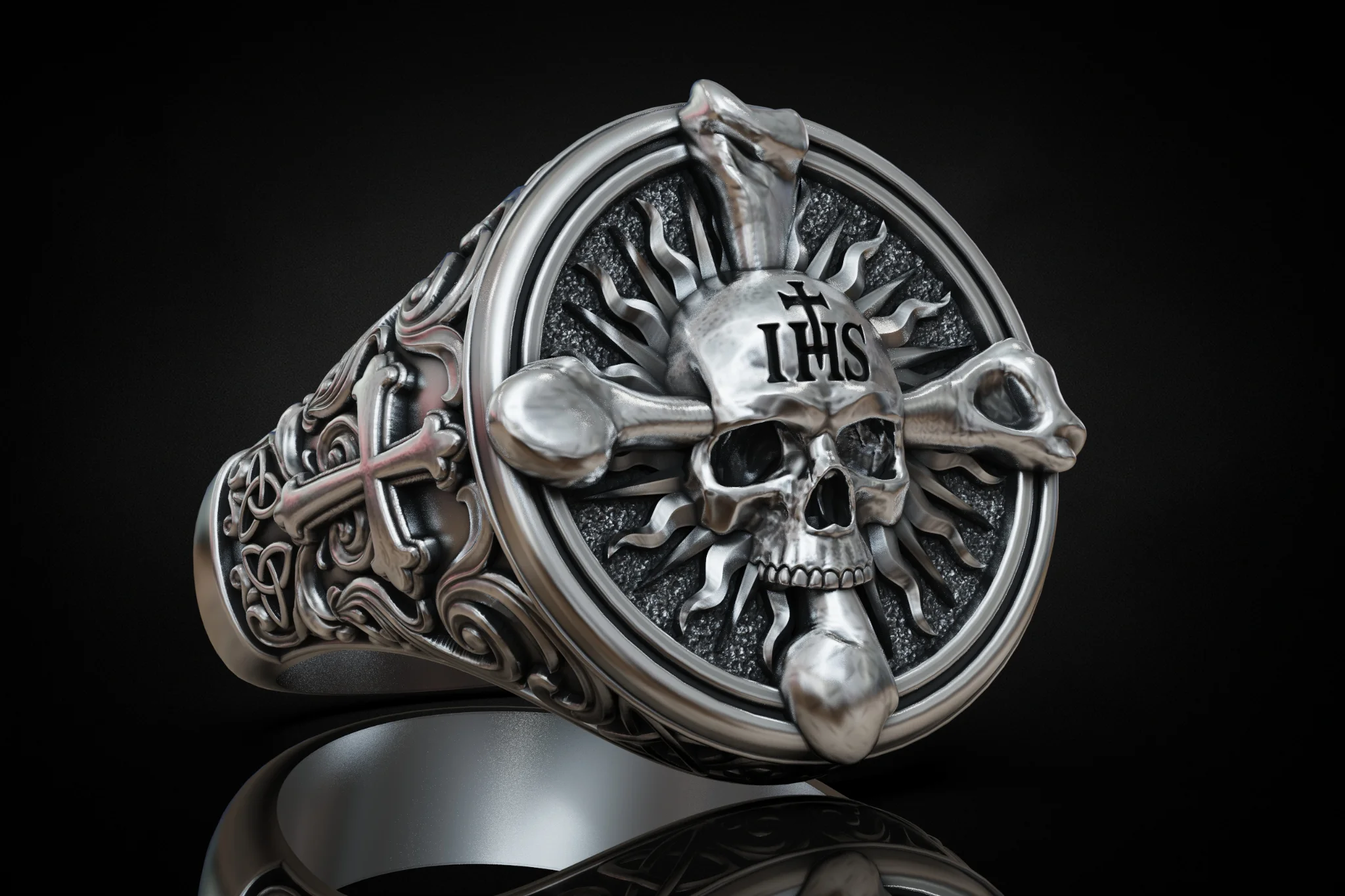 Gothic Christian Skull Signet Ring