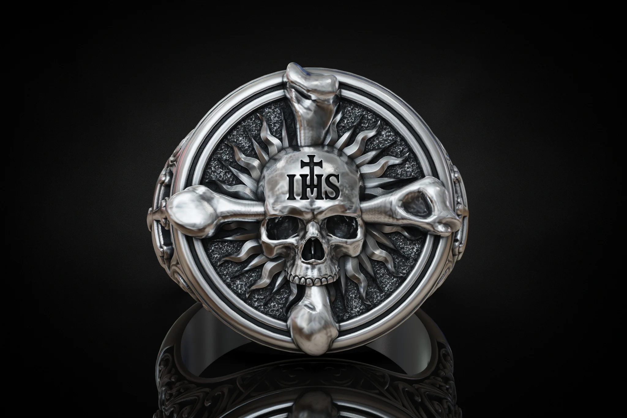 Gothic Christian Skull Signet Ring — view 2