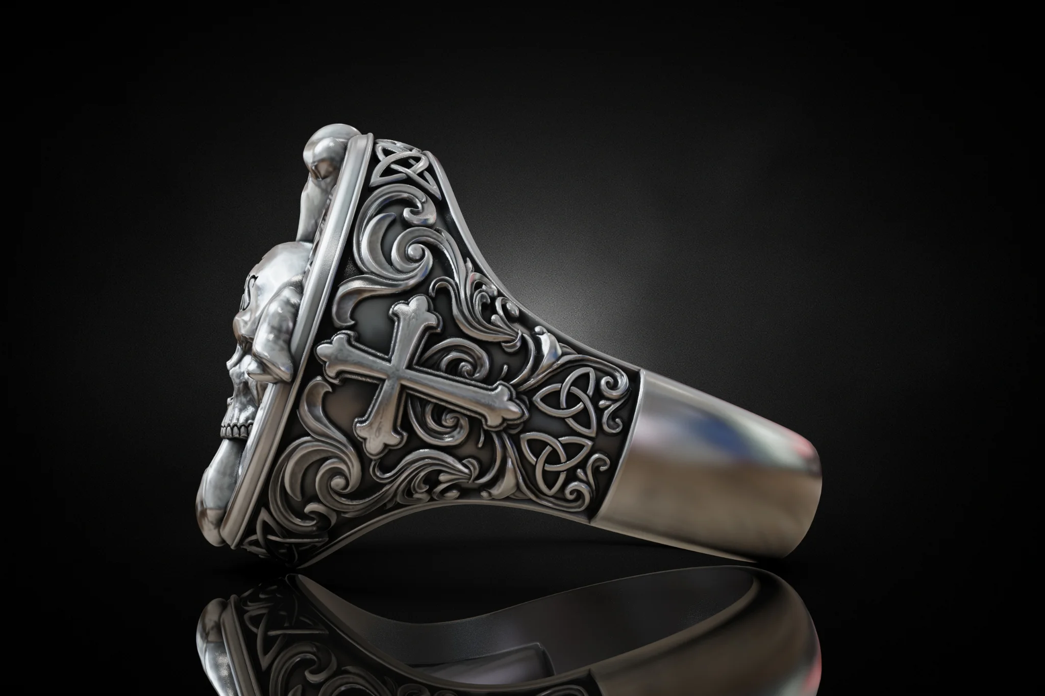 Gothic Christian Skull Signet Ring — view 3