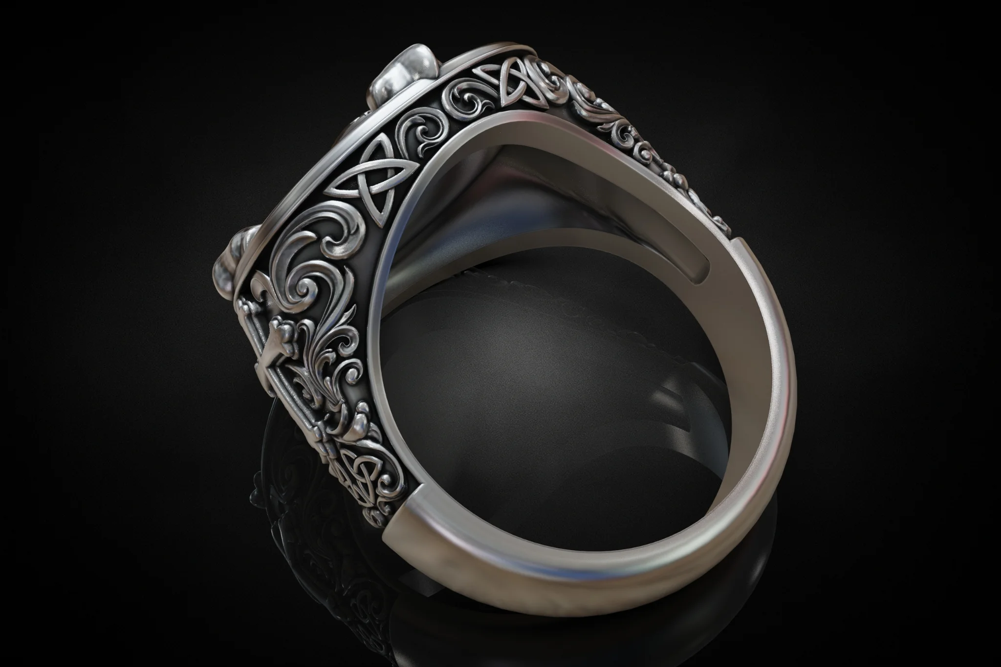 Gothic Christian Skull Signet Ring — view 4