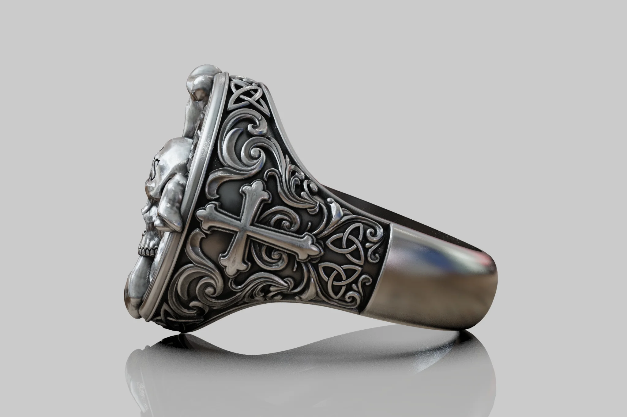 Gothic Christian Skull Signet Ring — view 5
