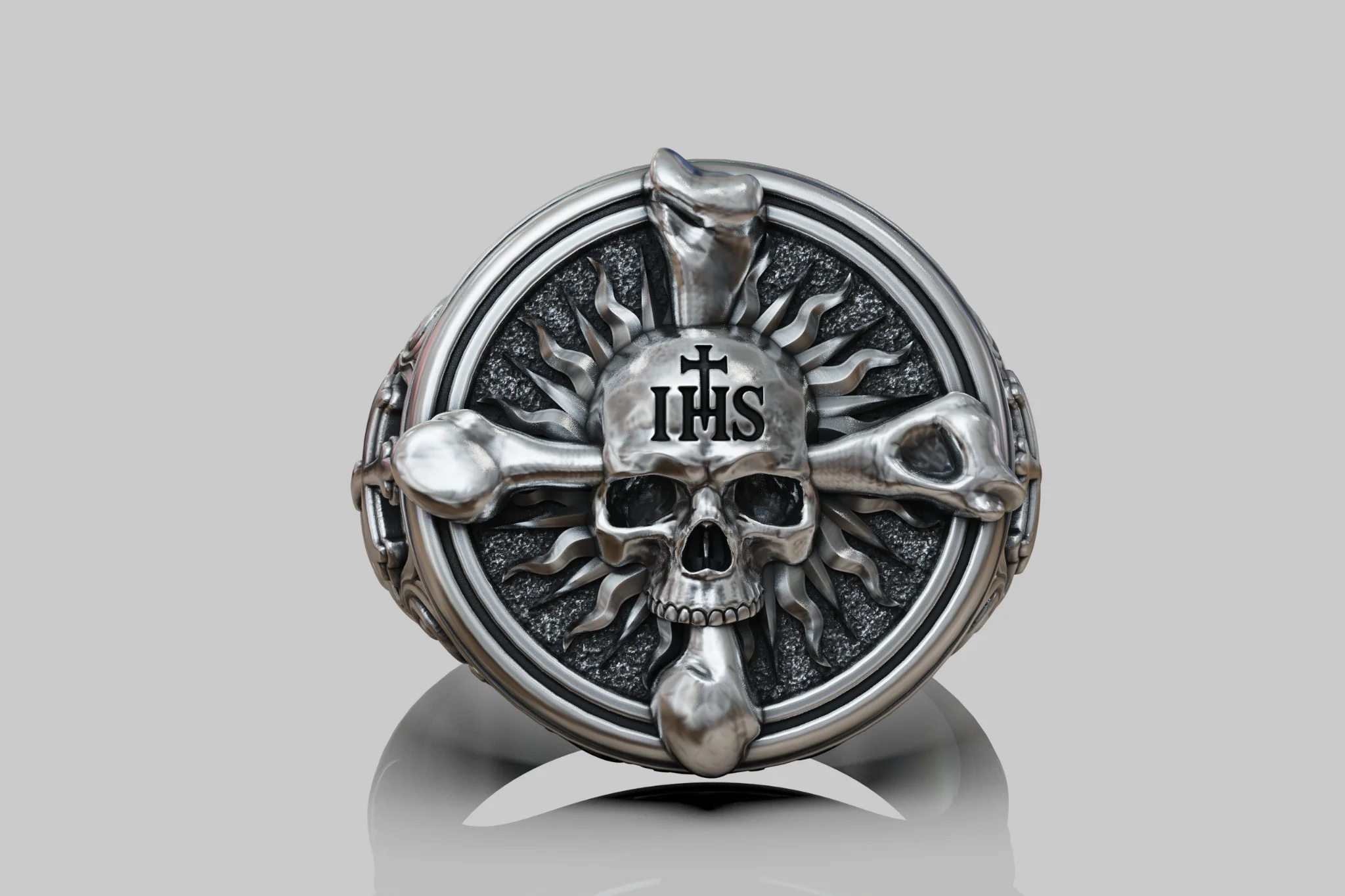 Gothic Christian Skull Signet Ring — view 7