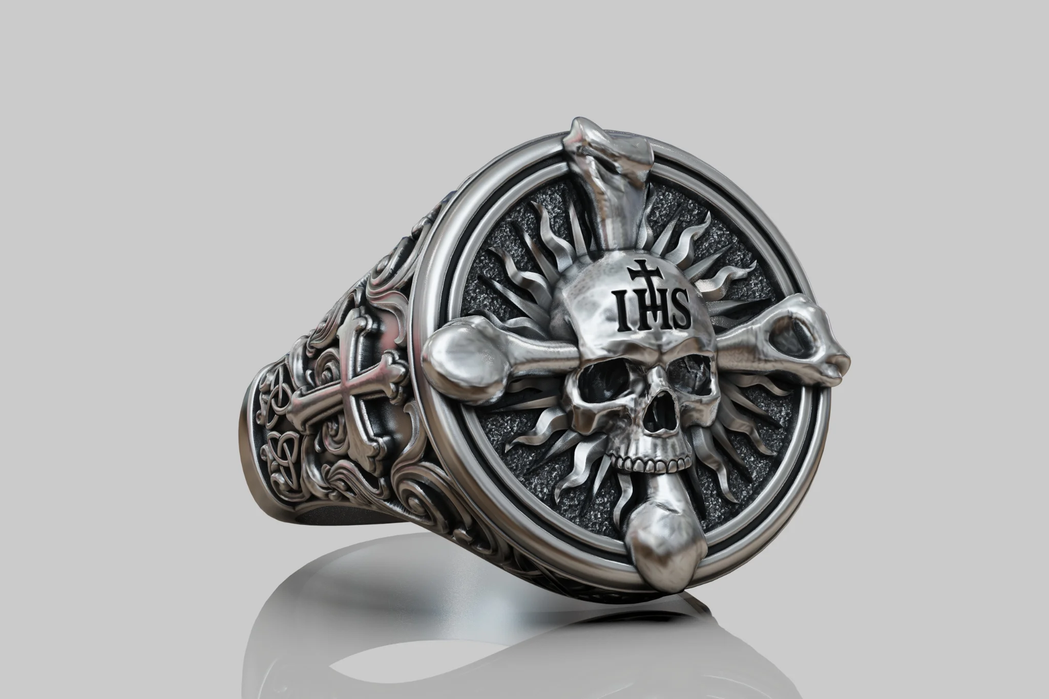 Gothic Christian Skull Signet Ring — view 6