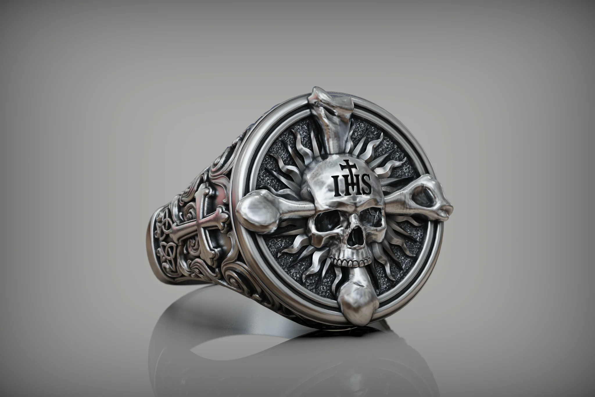 Gothic Christian Skull Signet Ring — view 8