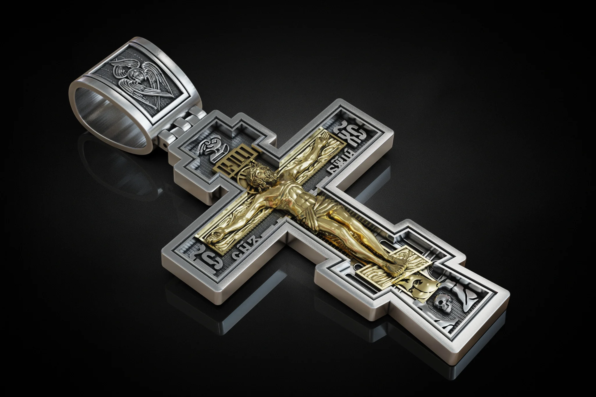 Orthodox Crucifix Angel Bail Pendant — view 2