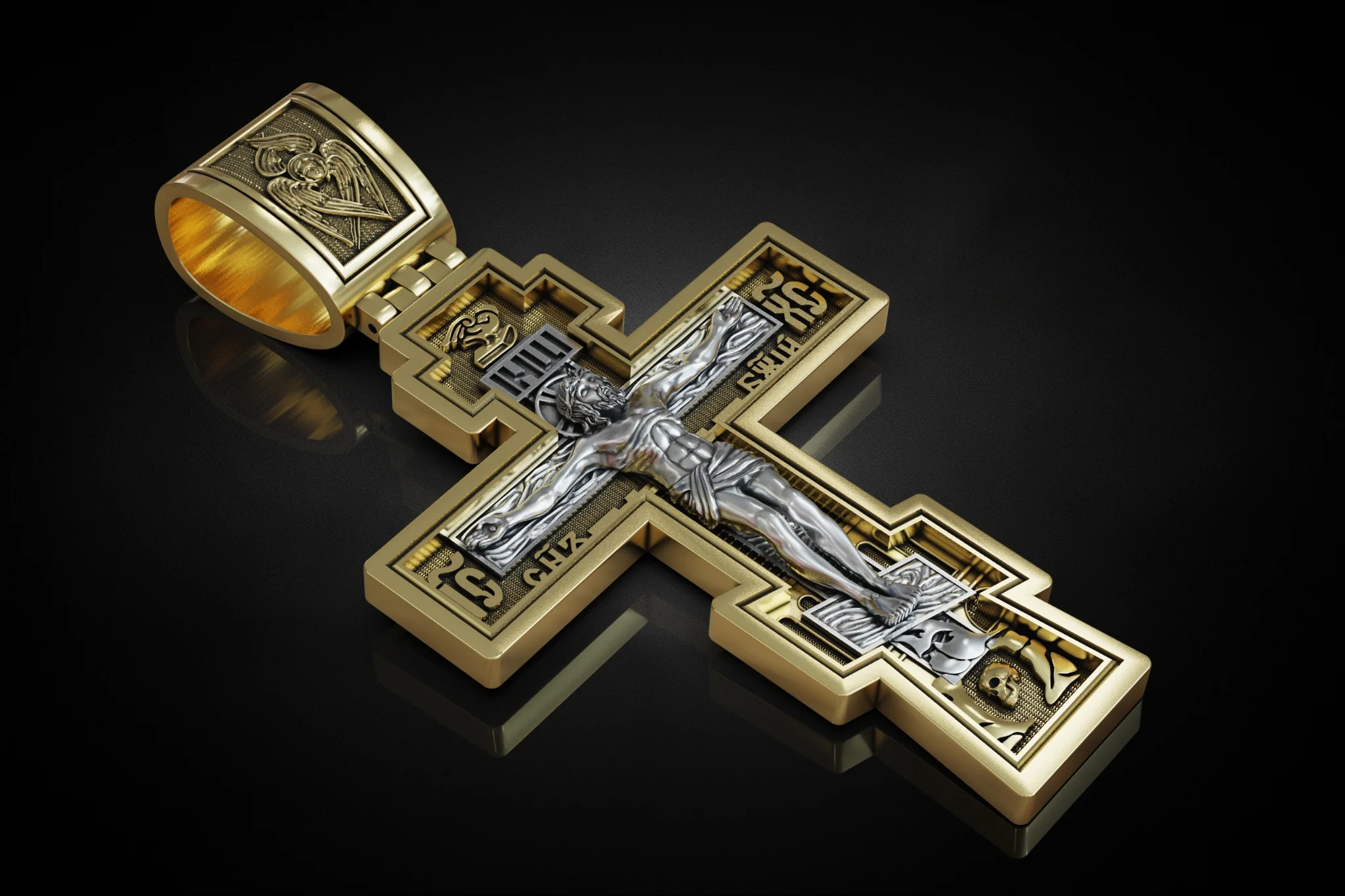 Orthodox Crucifix Angel Bail Pendant