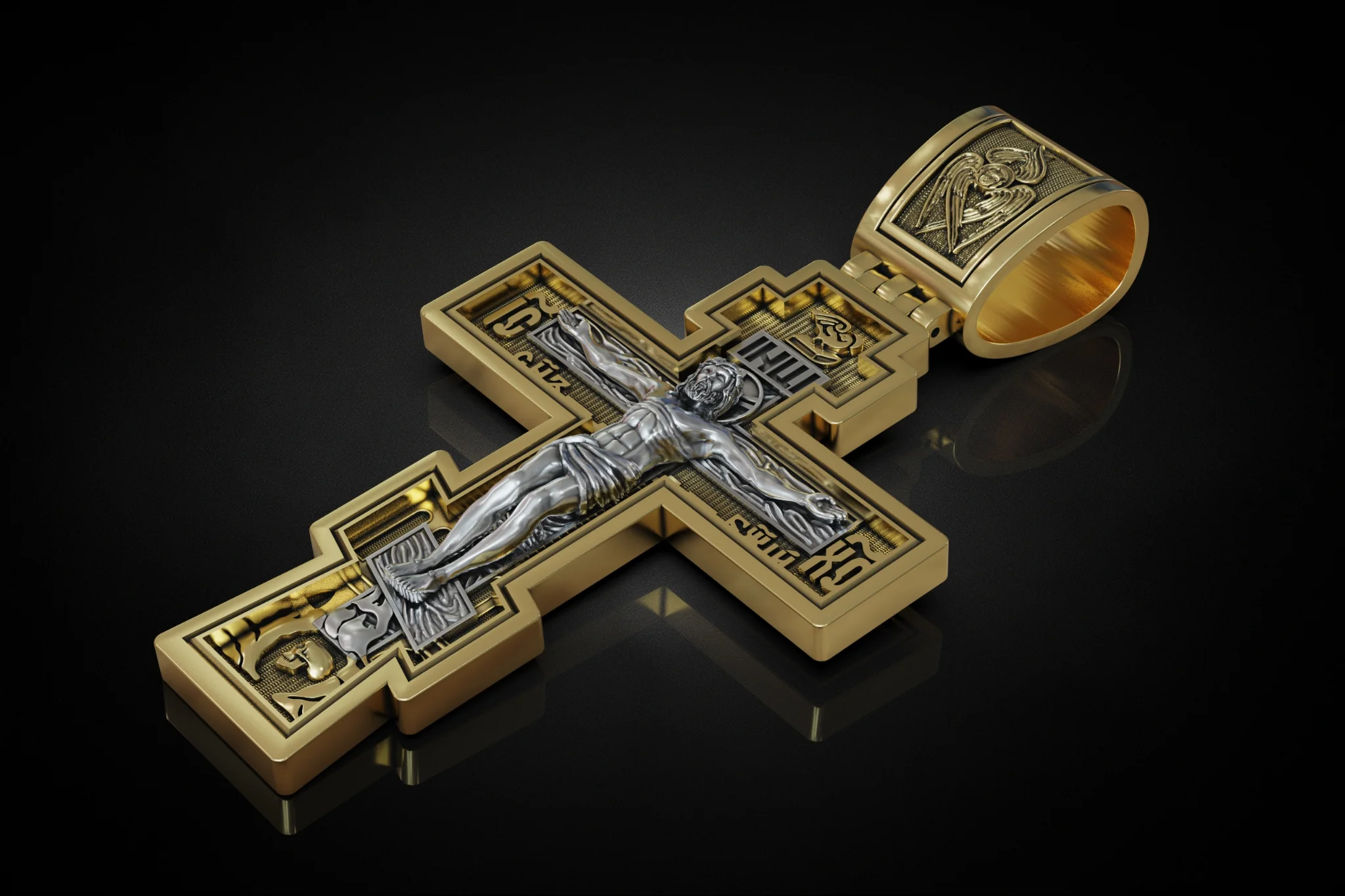 Orthodox Crucifix Angel Bail Pendant — view 3