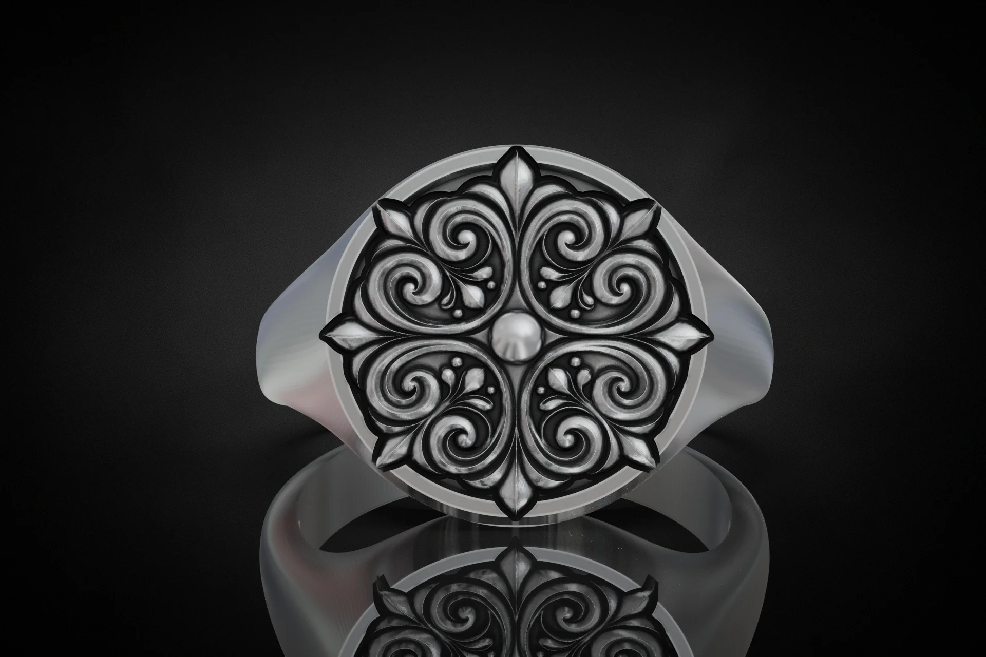 Ornate Filigree Round Signet Ring