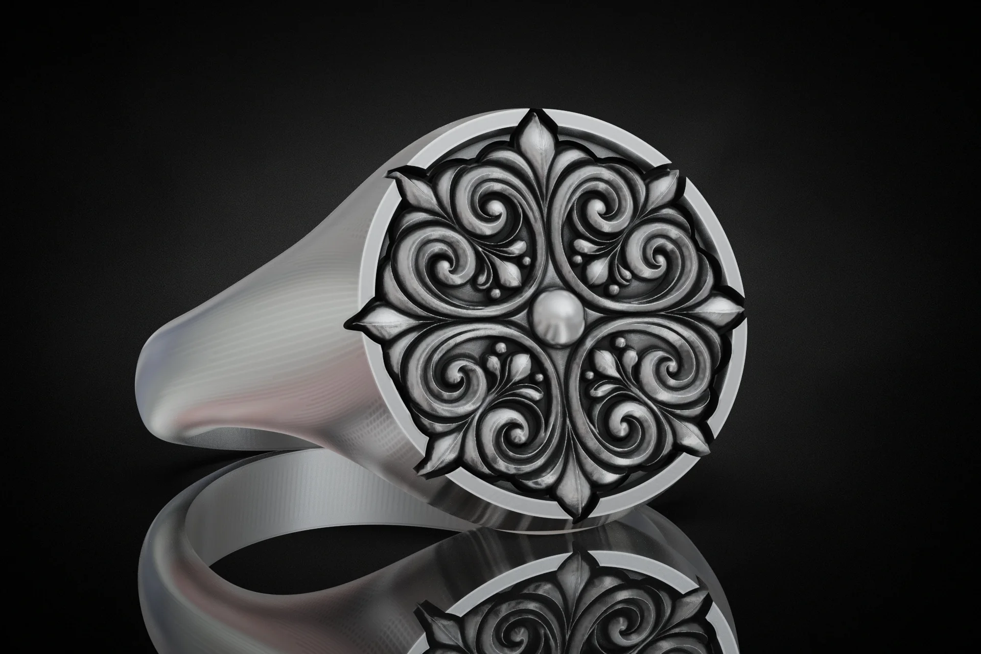 Ornate Filigree Round Signet Ring — view 2