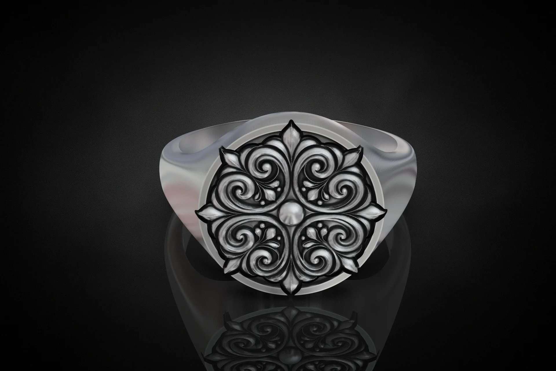 Ornate Filigree Round Signet Ring — view 3